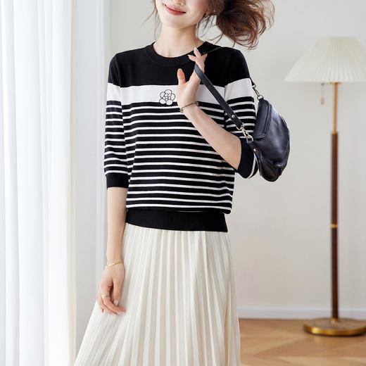 「自」全新升级【铂金会员183/天猫239/差价56】(82201)洛诗琳气质中袖冰丝针织上衣女2026新款洋气减龄薄款上衣 商品图1