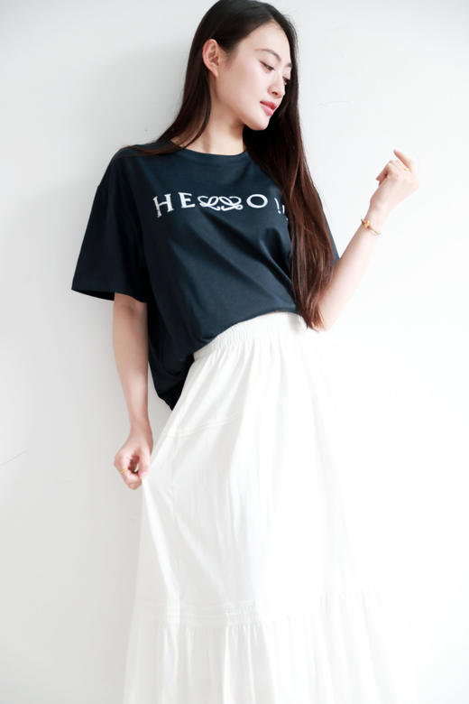 设计师手搓tee，横标字母工艺。靛蓝印花宽松针织混纺t恤E032160 商品图12