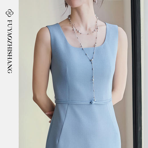 FUYAO扶摇直上 职场新贵雾霾蓝西装套裙女职业装醋酸连衣裙两件套 商品图3