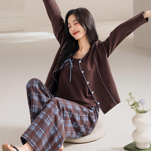 【带胸垫三件套】春夏季2026新款纯棉/莫代尔三件套装吊带款休闲家居服 商品图1