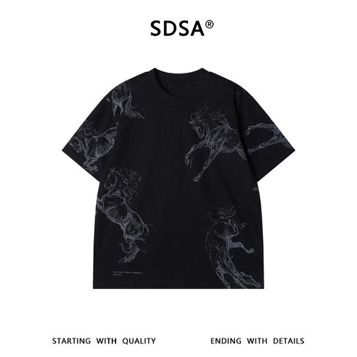 635SDSA男装2026新款高贵轻奢国潮骏马素描满印短袖T恤百搭时尚上衣 商品图1