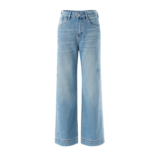 「高货wl」全新升级【铂金会员266/天猫359/差价93】(72048)洛诗琳气质蝴蝶刺绣烫钻牛仔裤女2026春夏天丝棉直筒裤 商品图4