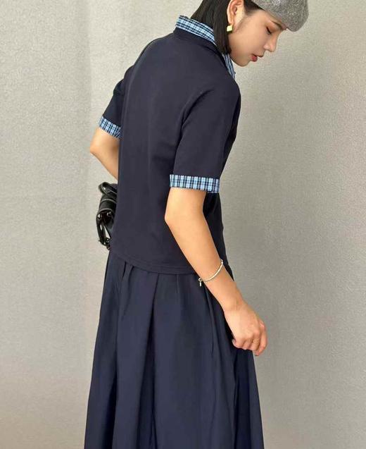 T56430#学院风假两件格纹拼接Polo衫 商品图1