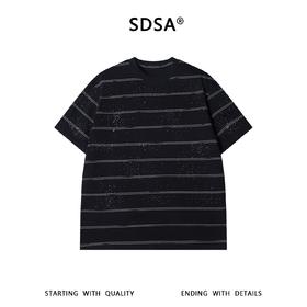 SDSA男装2026新款高贵轻奢日系百搭撞色条纹烫钻圆领短袖T恤宽松