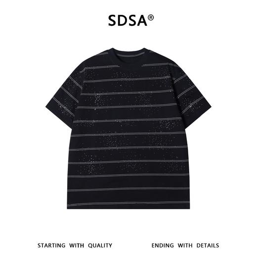 SDSA男装2026新款高贵轻奢日系百搭撞色条纹烫钻圆领短袖T恤宽松 商品图0