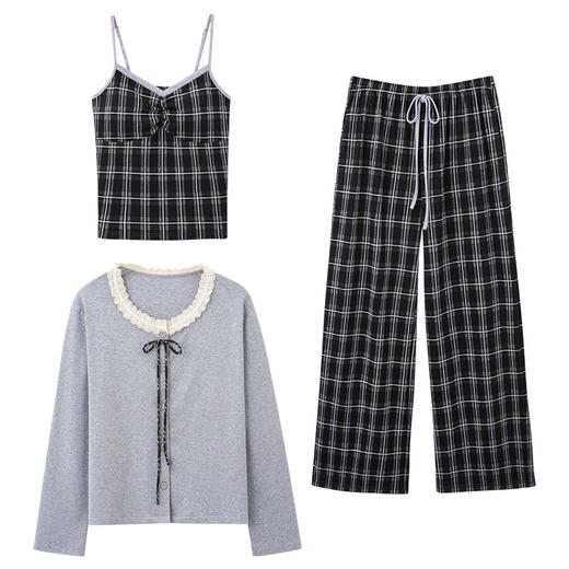 【带胸垫三件套】春夏季2026新款纯棉/莫代尔三件套装吊带款休闲家居服 商品图4