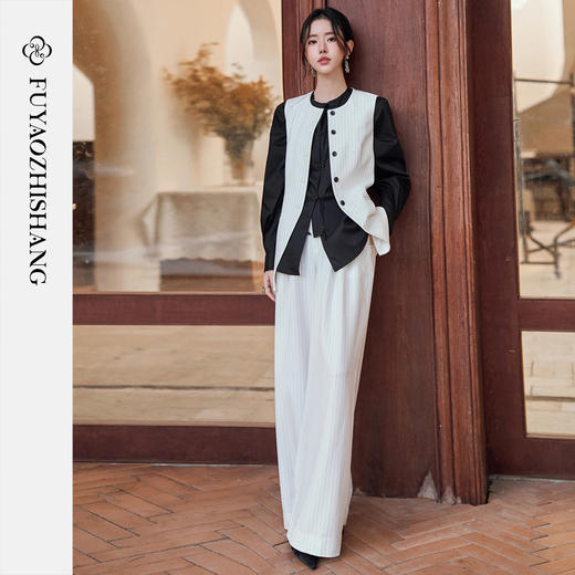 FUYAO扶摇直上 staycation老钱风白色西装外套女新中式西服套装夏 商品图1