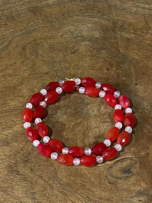 红玛瑙菱格面橄榄珠首饰三件套组，顺丰包邮 商品图12