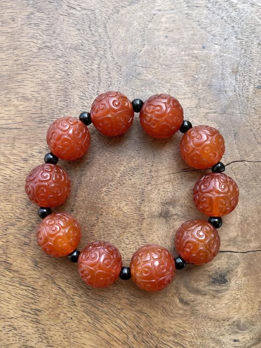 艳红玛瑙勾云纹大珠手链，顺丰包邮 商品图2