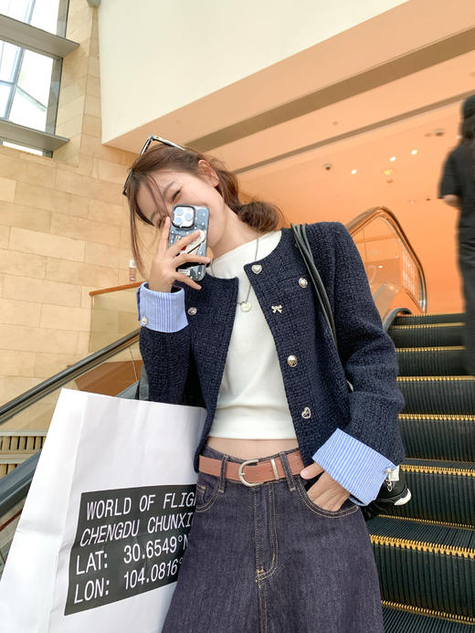 <曾小咸推荐>3.23现货秒杀 ！微信超特价！拼接小香风正肩外套 日常289.99 立减150 秒杀139.99！！ 商品图9