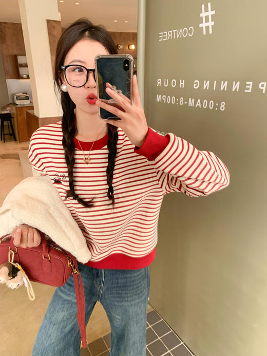 <曾小咸推荐>3.24现货秒杀 ！微信超特价！条纹加绒卫衣 日常159.99 立减80 秒杀79.99！！ 商品图5