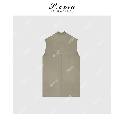 03-4潘依绣丁丁宠粉【栀子奶绿】小众设计立领无袖廓形风衣外套 J5570 商品图1