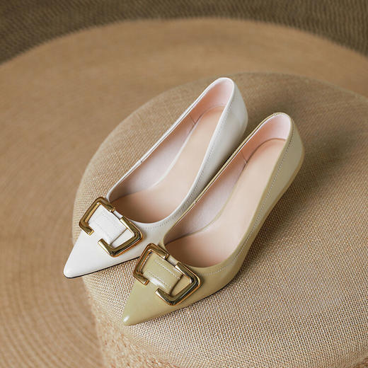 【预售5天】牛皮浅口单鞋女细跟真皮法式方扣工作鞋气质尖头小高跟鞋CZ&CZ167 商品图1