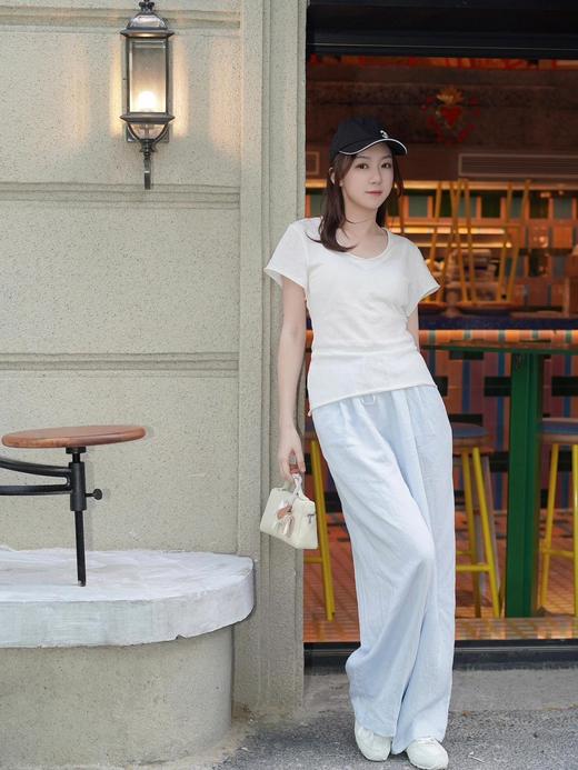 ck云水蓝色棉麻直筒裤 商品图2