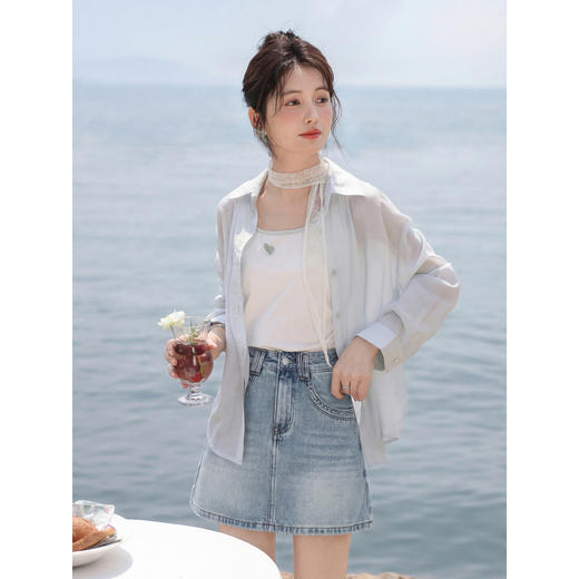 鹿向南「漫下歌语」小个子蓝色牛仔半身裙女夏季显瘦气质A字短裙 商品图1