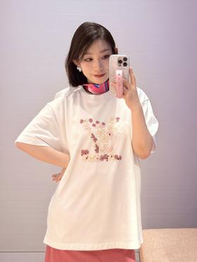 驴家 25ss字母logo真丝织带手工花短袖T恤 男女同款 （DY）