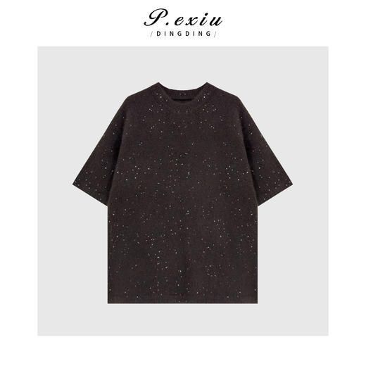 03-4潘依绣丁丁宠粉绵羊毛细闪亮片软糯宽松圆领短袖针织上衣Q95481 商品图0