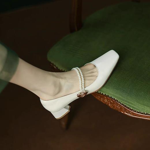【新中式牛皮玛丽珍鞋】女高跟粗跟珍珠伴娘法式旗袍国风中跟单鞋婚鞋 商品图3