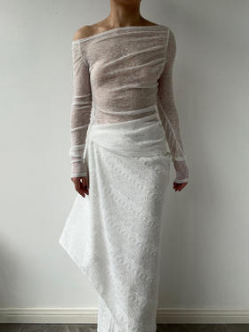 ranyepersonal｜PARADOX25SK02-1 异形褶皱提花白色西装半身裙 [ 白 ]