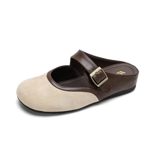 【牛皮拼色包头半拖穆勒鞋】外穿一脚蹬2026春季新款复古勃肯鞋厚底 商品图4