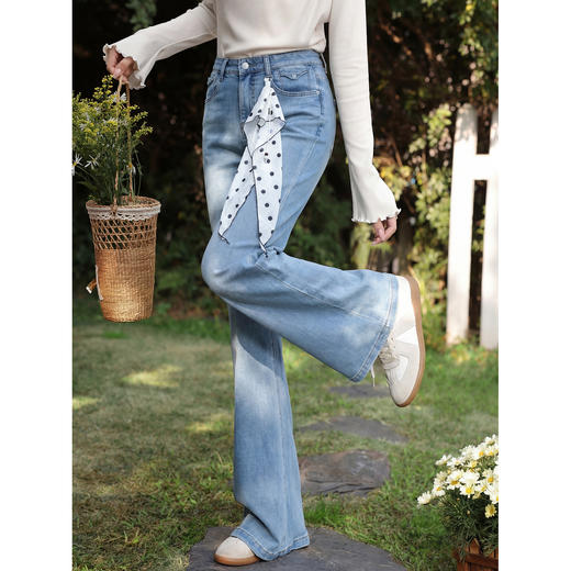 鹿向南「烟蓝慵懒」复古蓝色慵懒感阔腿牛仔裤女夏季宽松直筒长裤 商品图4