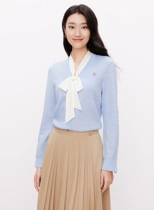 艺彩鎏光珂莱蒂尔春季新款细支羊毛通勤淑女蝴蝶结飘带毛衫 商品图2