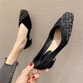 【荣王府·贵女】2026年小香风单鞋女方头浅口职业粗跟鞋百搭气质布面中跟单鞋