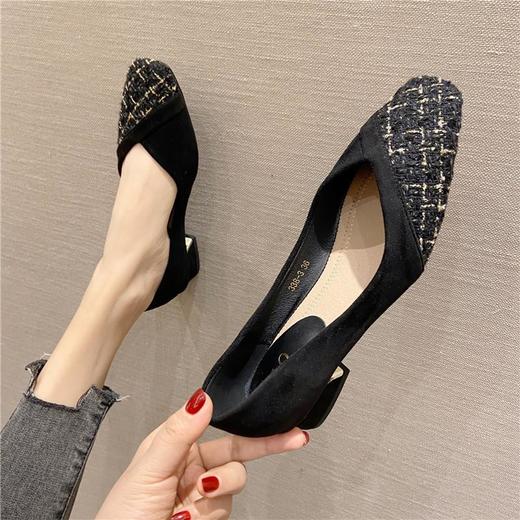 【荣王府·贵女】2026年小香风单鞋女方头浅口职业粗跟鞋百搭气质布面中跟单鞋 商品图0