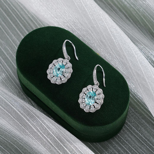 子佩集【瑰丽长馨】银S925耳环【PYE3043-XF】培育宝石帕拉伊巴蓝碧玺2601 商品图0