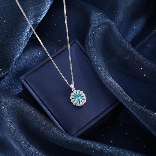 子佩集【景明嘉遇】银S925套链【PYP2042-XF】项链培育宝石帕拉伊巴蓝碧玺2601 商品图1