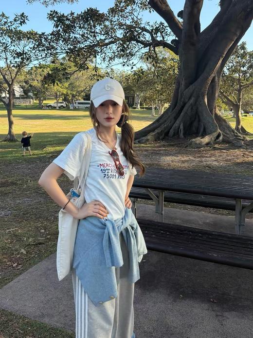 复古松弛感｜竹节棉印花字母圆领休闲短袖T恤 商品图3