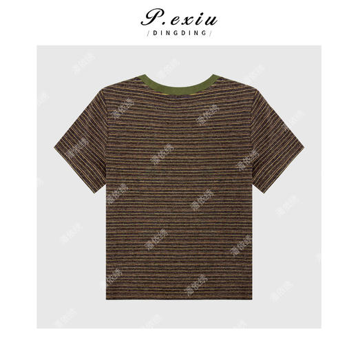 03-4潘依绣丁丁宠粉PanYiXiu/潘依绣雪花棉撞色条纹磨绒肌理感圆领短袖T恤 W-63385 商品图2