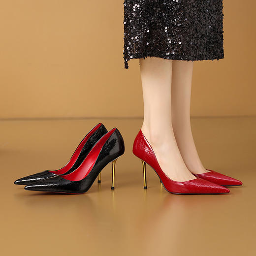 【预售5天】红底高跟鞋女气质高级不累脚春新款尖头真皮女细跟浅口单鞋CX&A072-4 商品图4