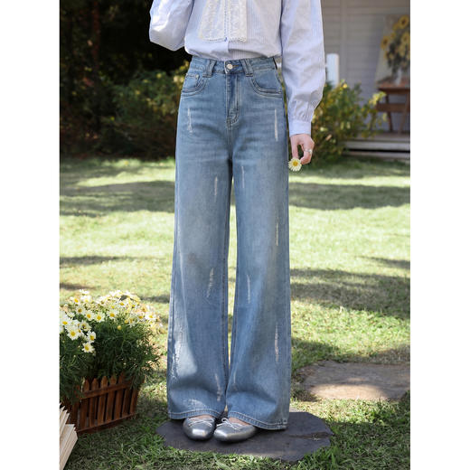 鹿向南「雾柠甜光」蓝色牛仔裤女夏季2026新款小个子高腰直筒长裤 商品图3