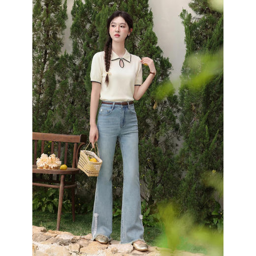 鹿向南「星环风吟」翻领针织短袖女2026夏新款修身百搭小心机上衣 商品图3