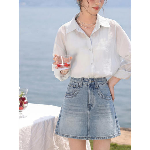 鹿向南「漫下歌语」小个子蓝色牛仔半身裙女夏季显瘦气质A字短裙 商品图0