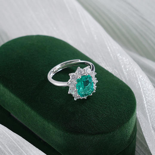 子佩集【锦程焕彩】银S925戒指【PYR6037-XF】培育宝石祖母绿2601 商品图0