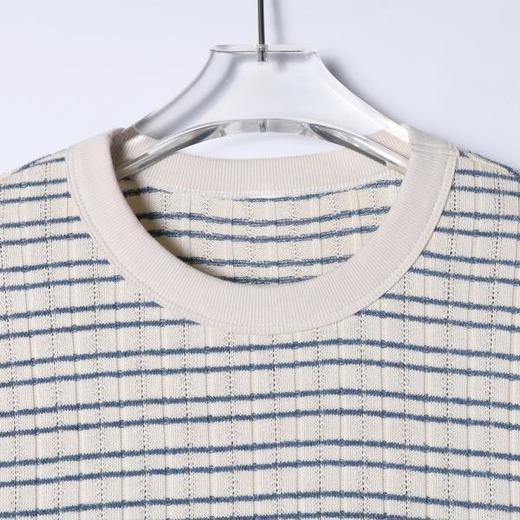 8264SDSA男装2026新款高贵轻美式潮牌肌理感撞色条纹圆领短袖T恤百搭 商品图1