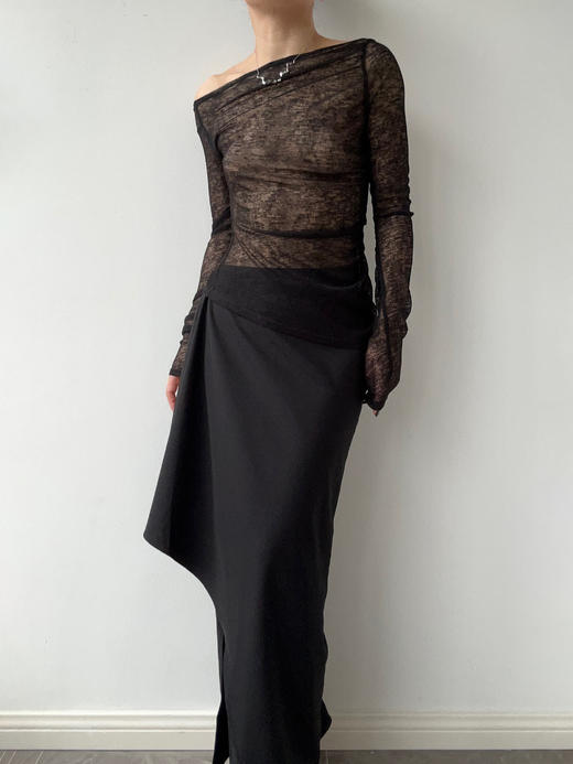 ranyepersonal｜PARADOX25SK02-2 异形褶皱黑色西装半身裙 [ 黑 ] 商品图1