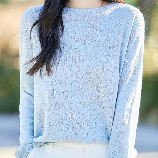 佐姿莎 松弛感亮丝提花羊毛莱混纺针织上衣  面料松软贴肤 镂空设计 透气不闷汗 精致提花 温柔高级 商品图0