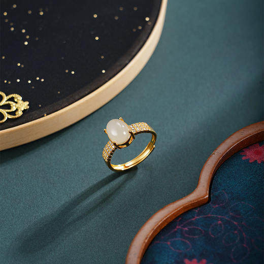 子佩集【琼华永驻】银S925戒指【JZ07225】古法银镀金和田玉2601 商品图1