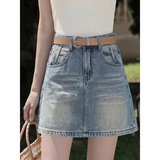 鹿向南「穗影摇晴」蓝色半身裙女夏季新款时尚百搭小众A字短裙子 商品图0