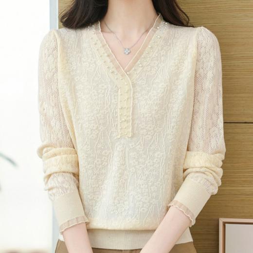 佐姿莎 蕾丝花边/提花钉珠针织衫合集  V 领设计 蕾丝花边/提花钉珠点缀 软柔滑糯 云朵般触感 温柔优雅 商品图8