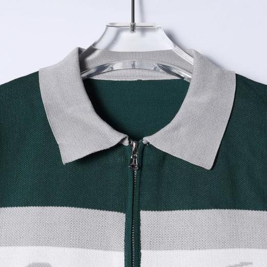 M194SDSA男装2026新款轻奢老钱风撞色字母提花拉链短袖翻领短袖T恤 商品图3