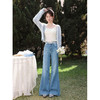 鹿向南「轻步蓝调」浅蓝色高腰直筒牛仔裤女夏季垂感显瘦微喇长裤 商品缩略图1