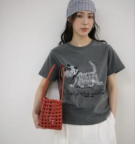老米优品🎈5-7天！韩代同款《线条小狗短款tee》优质砂洗纯棉🍃品质nice~！小个子友好。袖口无蕾丝版。T260322A