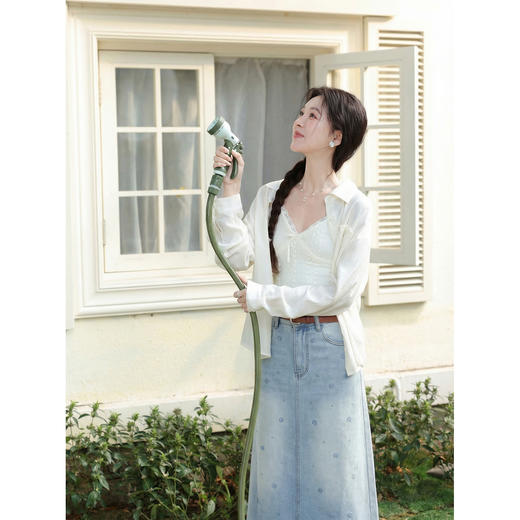 鹿向南「青枝绾裾」蓝色半身裙女夏新款时尚印花设计中长款A字裙 商品图4