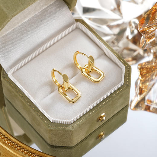 子佩集【流光曦影】银S925耳环【EL220028K】镀金扣环圆圈方块2601 商品图0