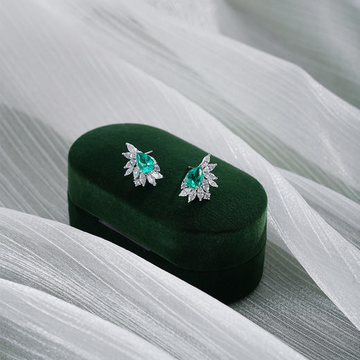 子佩集【晴川叠翠】银S925耳钉【PYE3049-XF】培育宝石祖母绿2601 商品图1