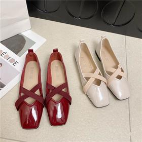 【嫡系·世家女】浅口玛丽珍鞋女春夏季新款法式温柔交叉带漆皮软底软皮平底单鞋女